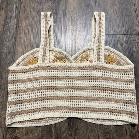 Handmade Knit Crochet Stitch Floral Granny Square Cami Crop Tank Top Boho Pool M - Picture 6 of 10